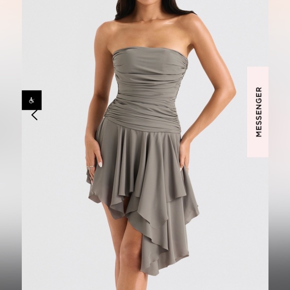 House of CB Valeria Smoke Gathered Asymmetric Dress - Picture 2 of 3